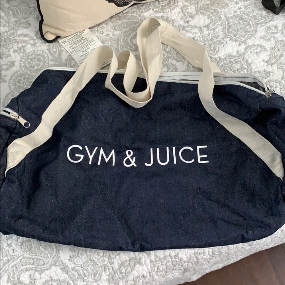 Gym and Juice denim tote bag